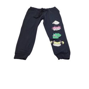 Nickelodeon Rugrats Graphic Sweatpants Mens 2XL Black Joggers Tommy Chuckie 90s
